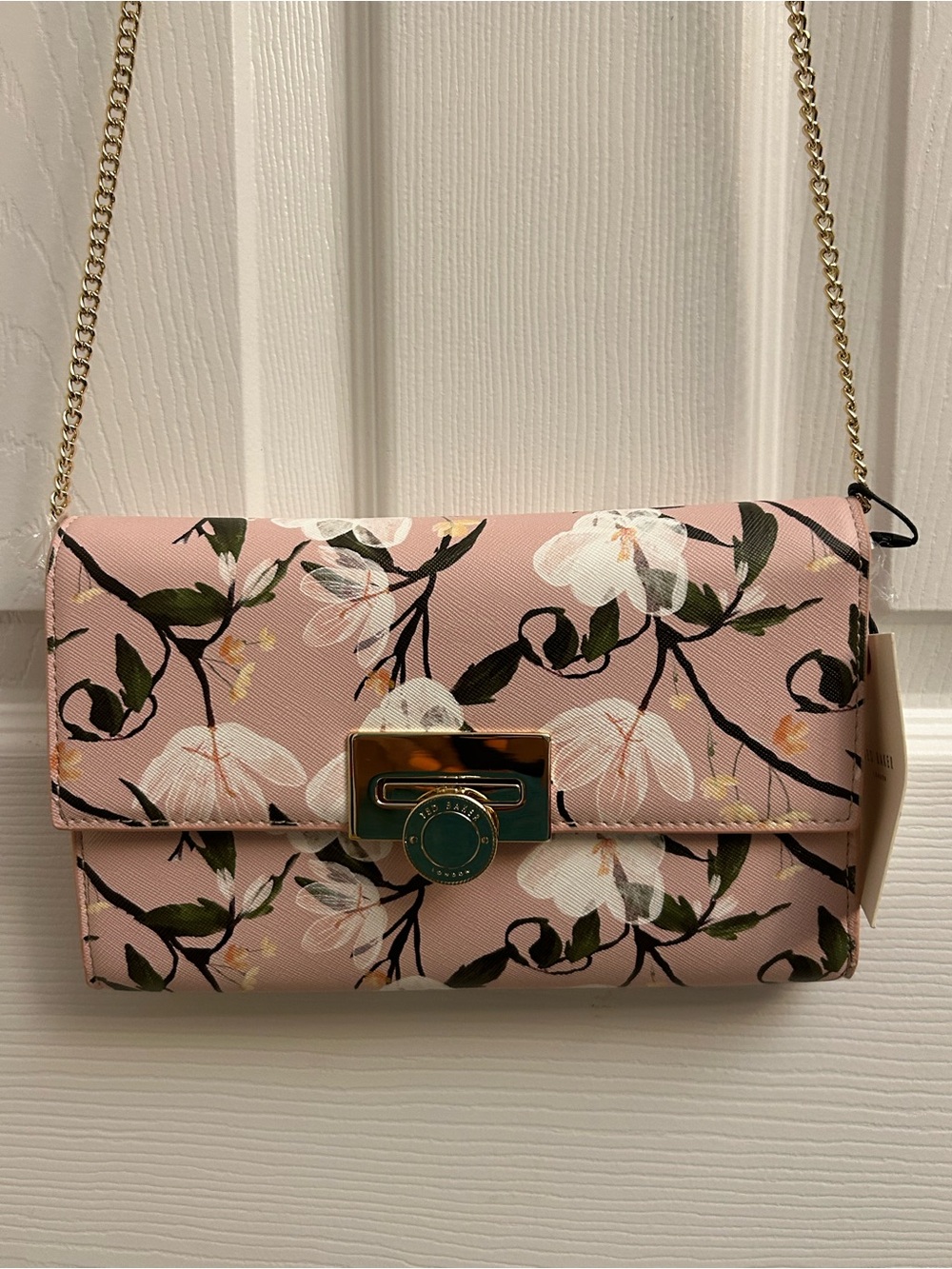 Ted Baker Pink Floral Crossbody with Gold Chain